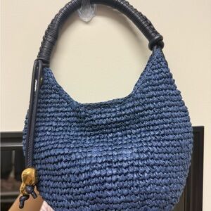 Madewell Navy Woven Mini Shoulder Bag with Wrapped Handle